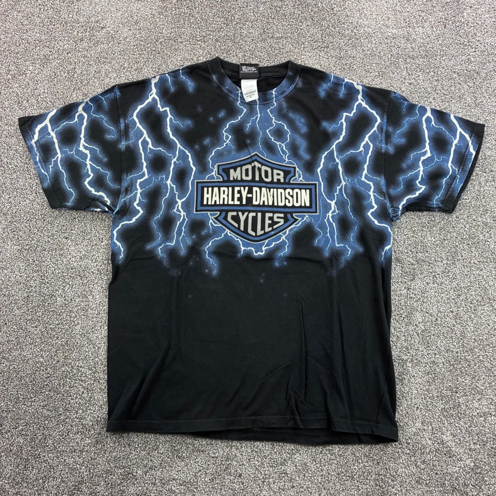 Vintage Harley Davidson Shirt Mens XL Black Lightning AOP Biker 2000 USA Made - Picture 1 of 5